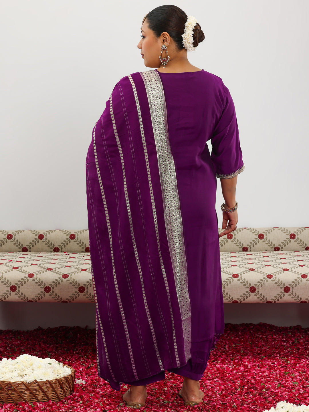  Plus Size Purple Yoke Design Silk Blend Straight Suit With Dupatta 