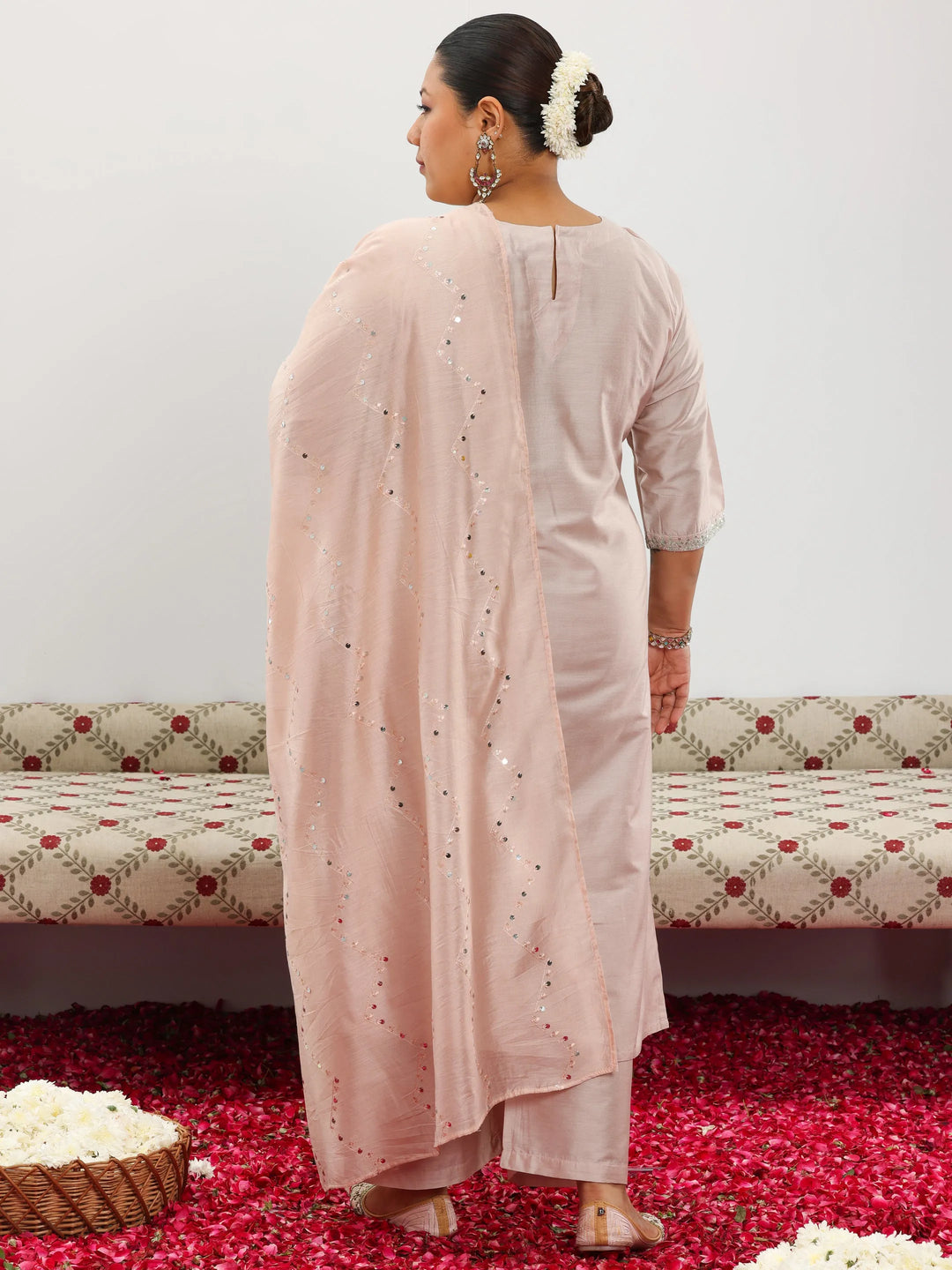  Plus Size Pink Yoke Design Silk Blend Straight Suit With Dupatta 