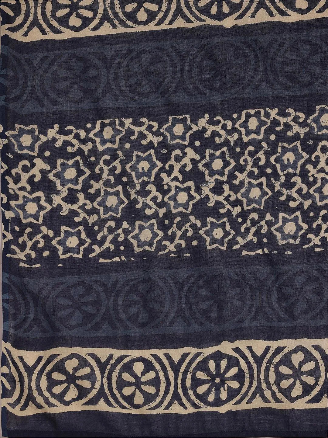 Plus Size Blue Printed Cotton Straight Suit With Dupatta - Libas 