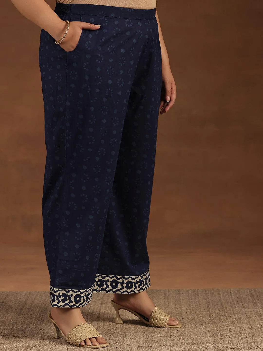 Plus Size Blue Printed Cotton Straight Suit With Dupatta - Libas 
