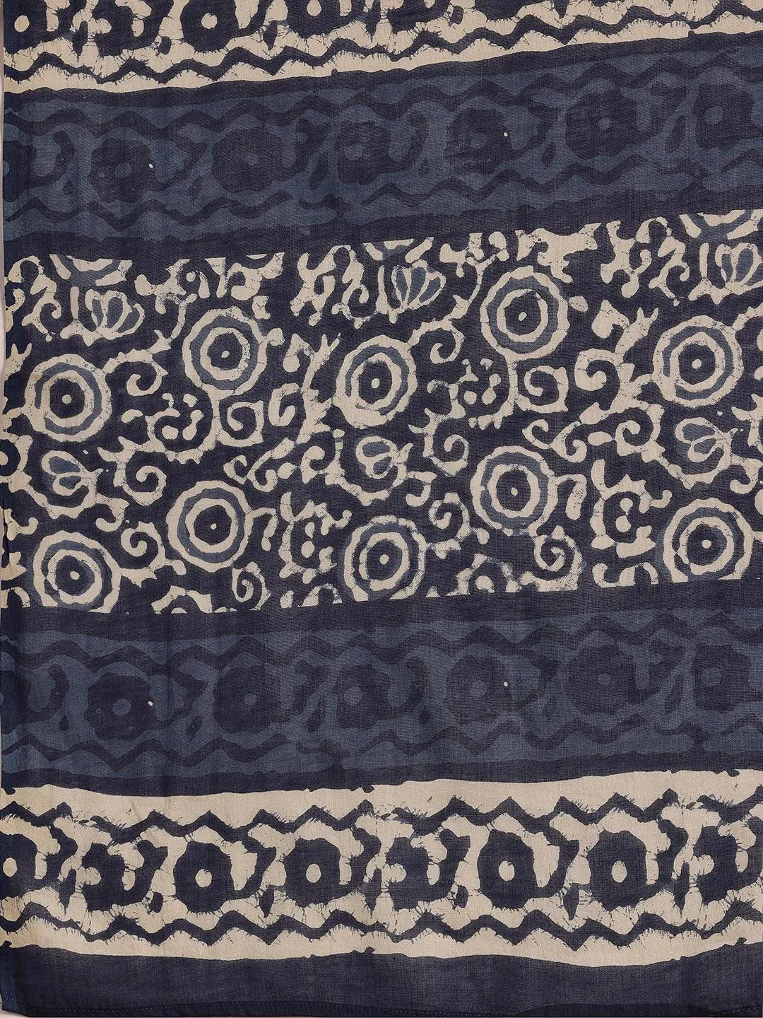 Plus Size Blue Printed Cotton Straight Suit With Dupatta - Libas 