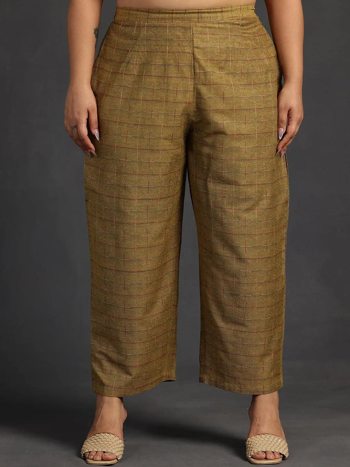 Plus Size Mustard Self Design Cotton Straight Kurta Set - Libas