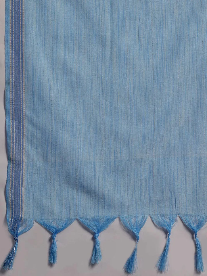 Plus Size Blue Self Design Cotton Straight Suit With Dupatta - Libas