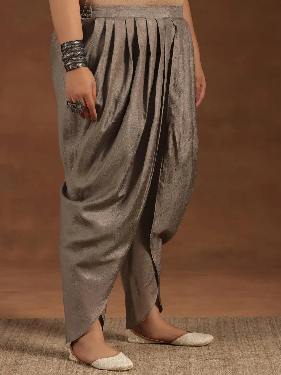 Plus Size Grey Printed Silk Blend Straight Kurta Set - Libas 