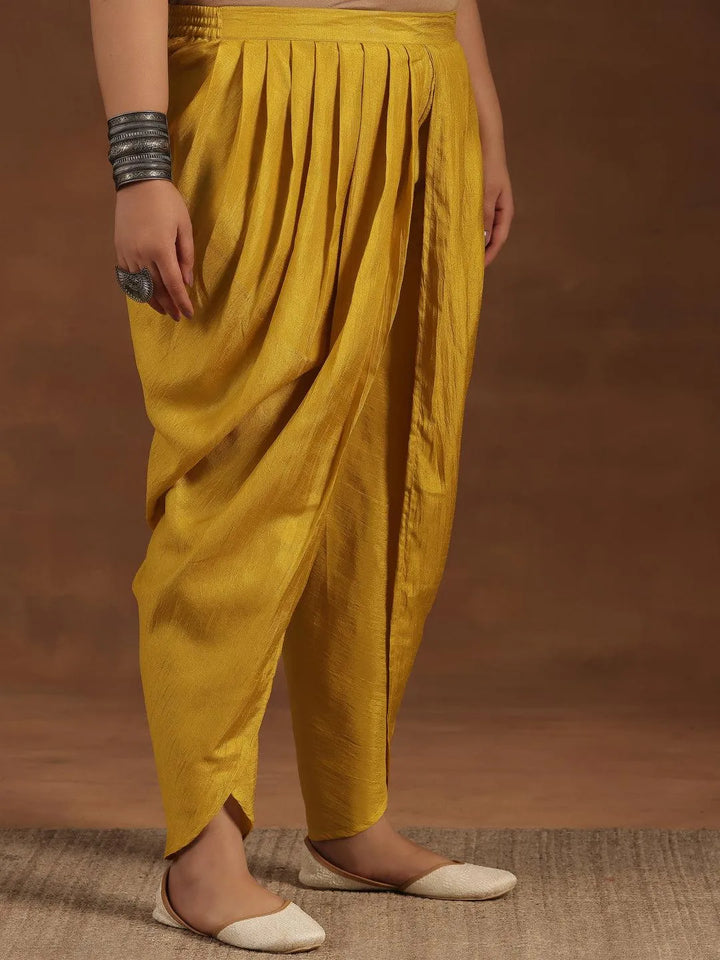 Plus Size Mustard Printed Silk Blend Straight Kurta Set - Libas