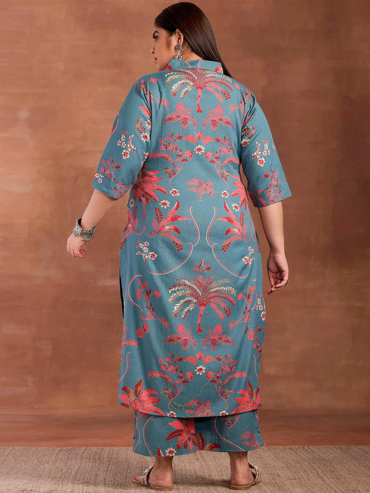 Plus Size Blue Printed Cotton Co-Ords - Libas