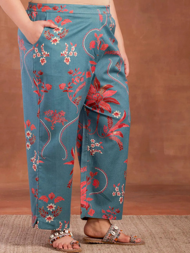 Plus Size Blue Printed Cotton Co-Ords - Libas