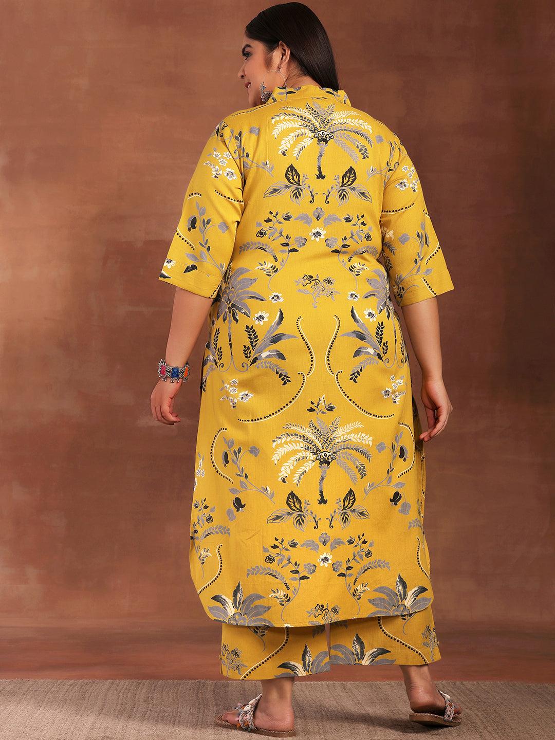 Plus Size Mustard Printed Cotton Co-Ords
