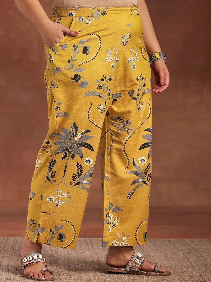 Plus Size Mustard Printed Cotton Co-Ords - Libas