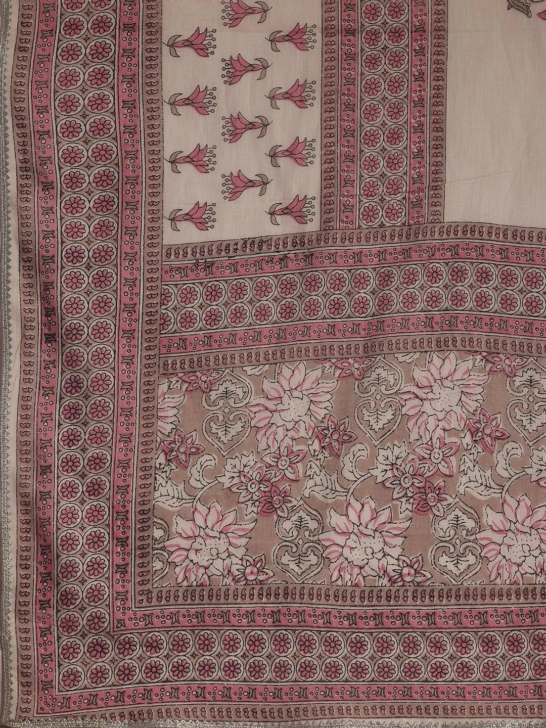 Plus Size Pink Printed Cotton Straight Suit With Dupatta - Libas 