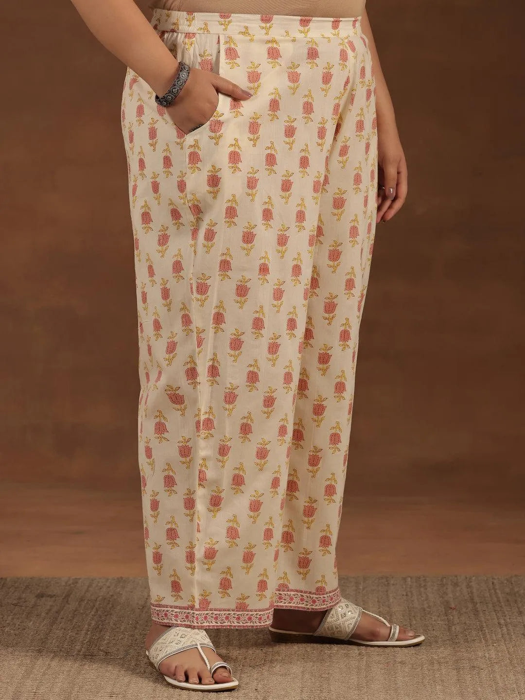 Plus Size Off White Printed Cotton Straight Kurta Set - Libas 
