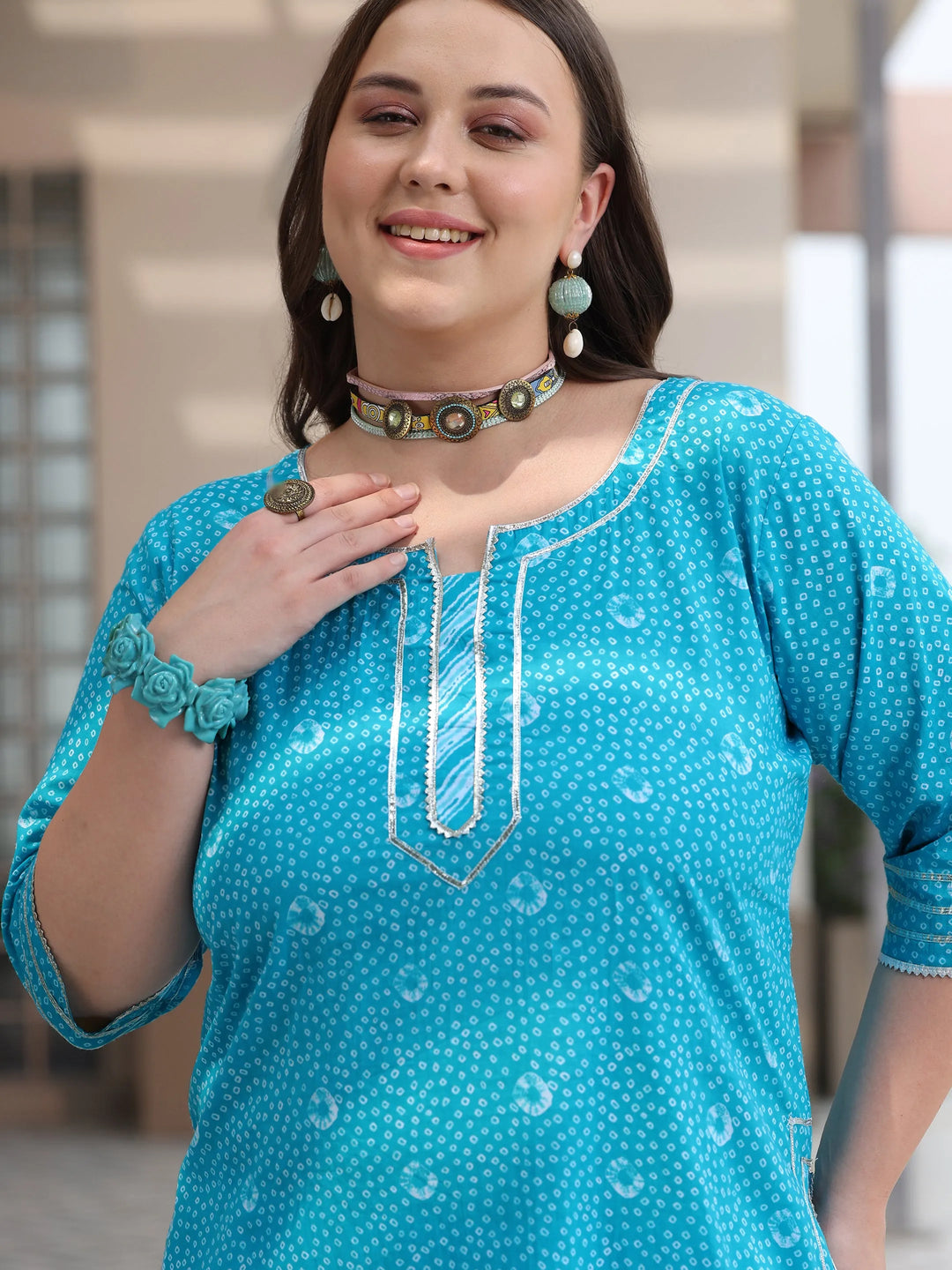  Plus Size Blue Printed Cotton Straight Suit With Dupatta 