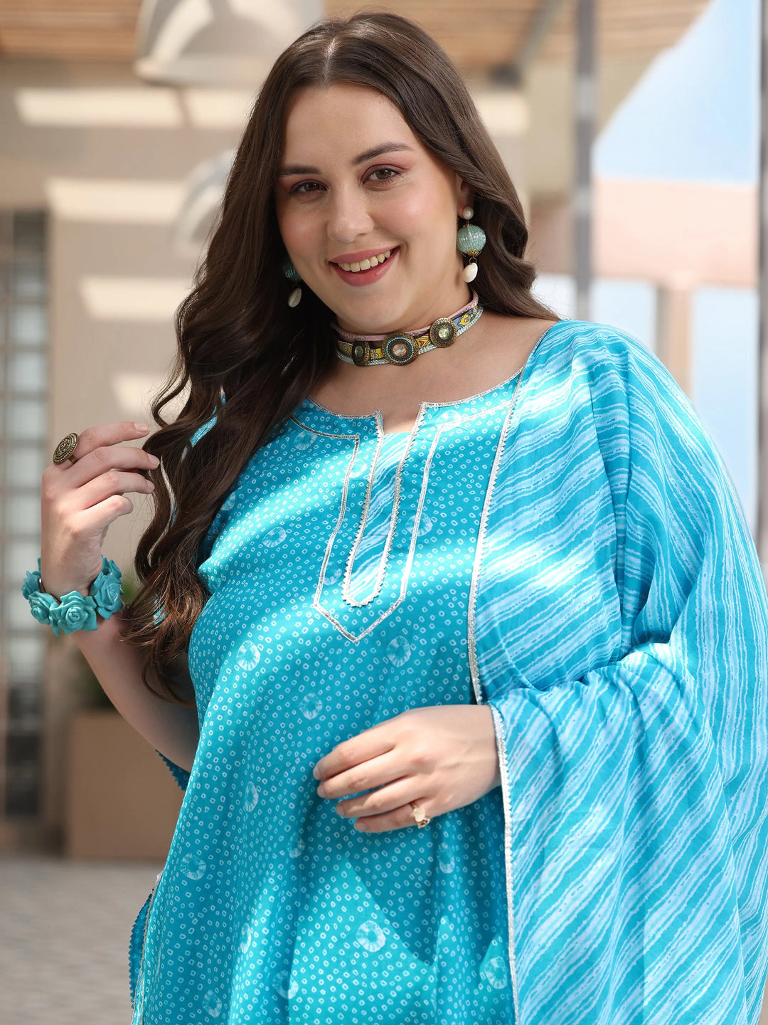  Plus Size Blue Printed Cotton Straight Suit With Dupatta 