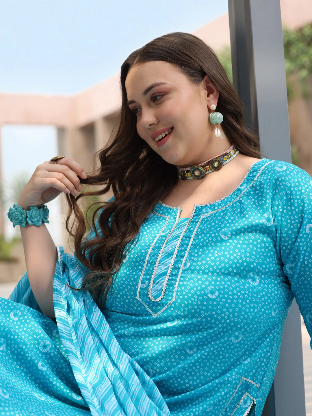  Plus Size Blue Printed Cotton Straight Suit With Dupatta 