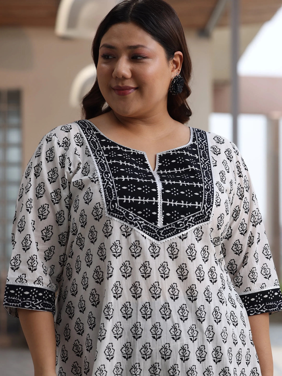  Plus Size Off White Printed Cotton Straight Suit With Dupatta 