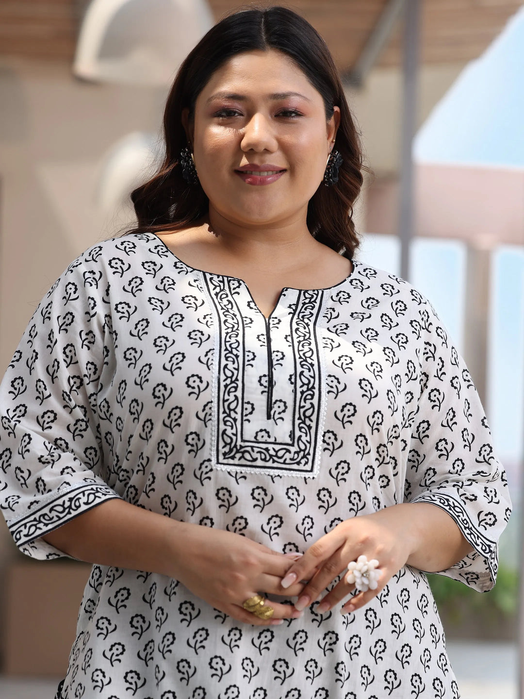  Plus Size Off White Printed Cotton Straight Suit With Dupatta 