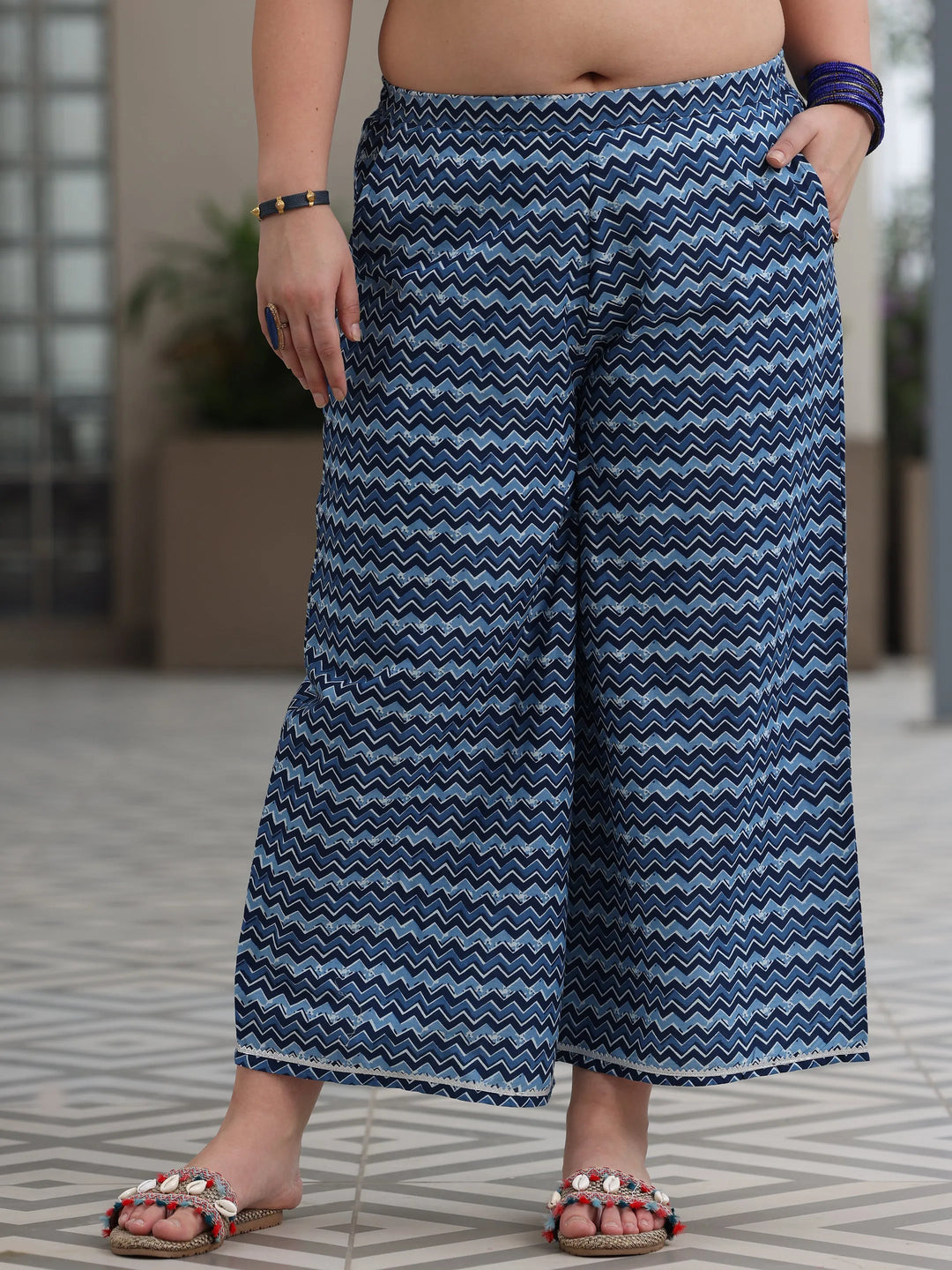  Plus Size Blue Printed Cotton Straight Suit With Dupatta 