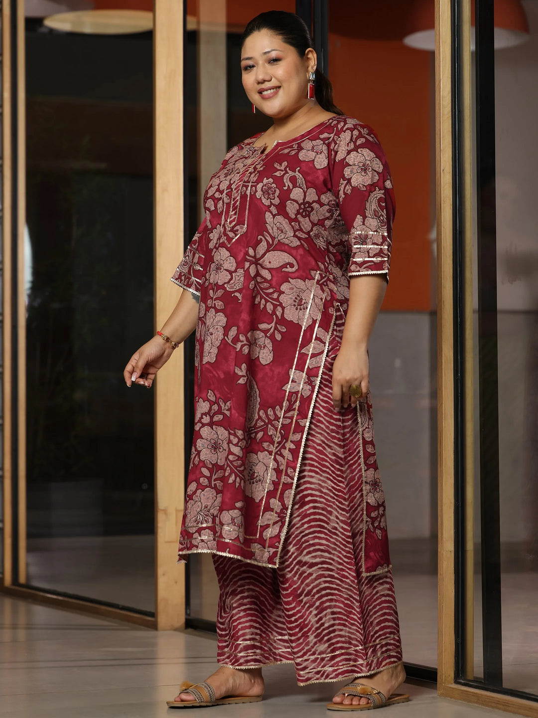  Plus Size Rust Printed Cotton Straight Suit With Dupatta 