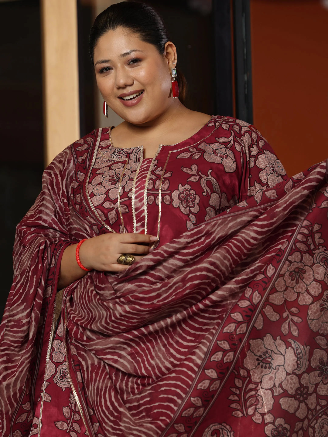  Plus Size Rust Printed Cotton Straight Suit With Dupatta 