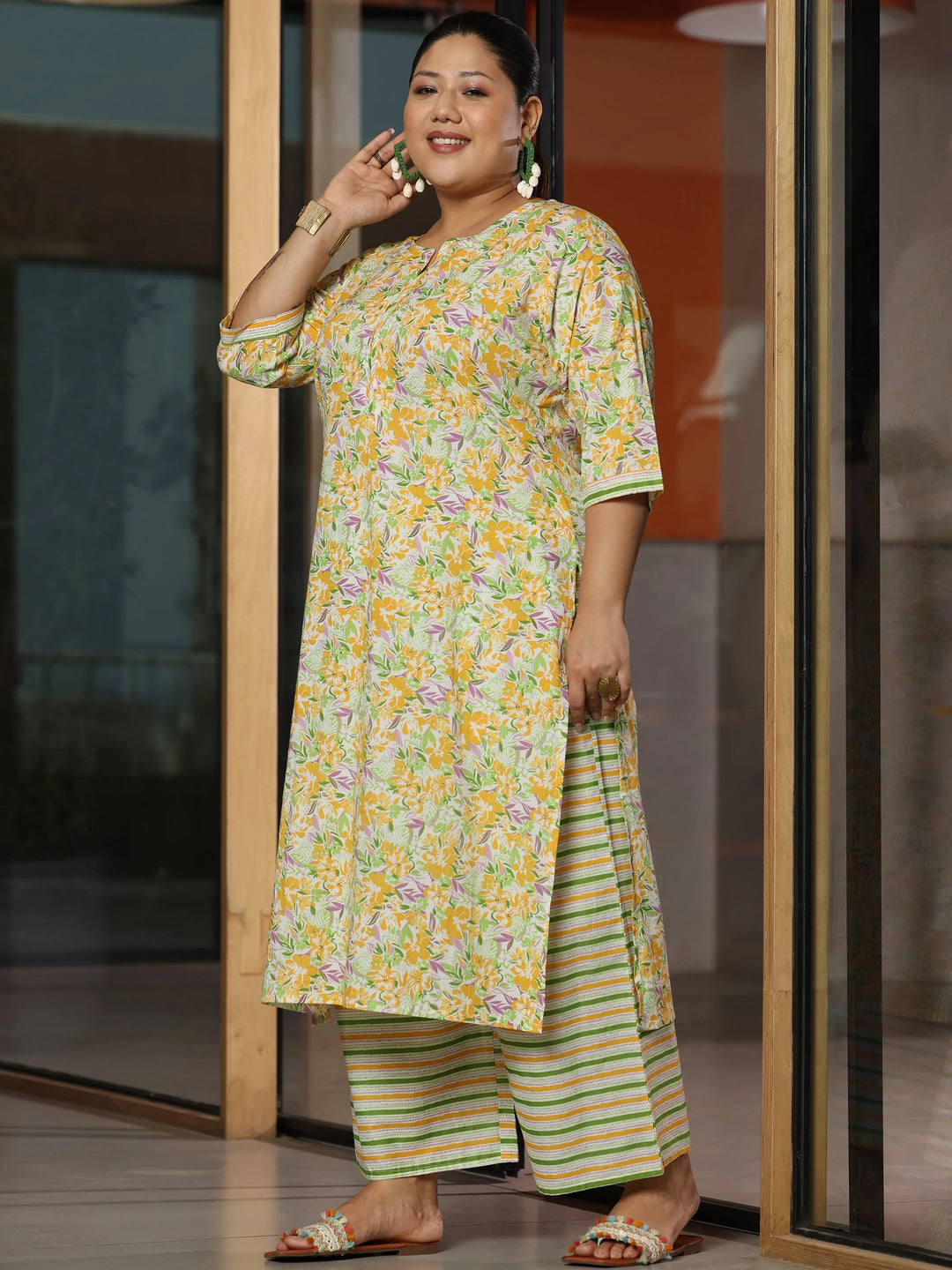  Plus Size Off White Printed Cotton Straight Suit With Dupatta 