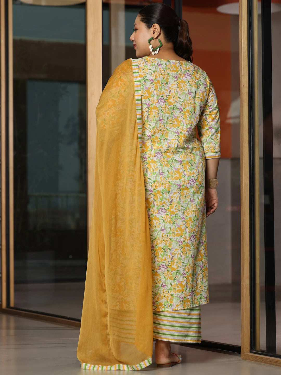  Plus Size Off White Printed Cotton Straight Suit With Dupatta 