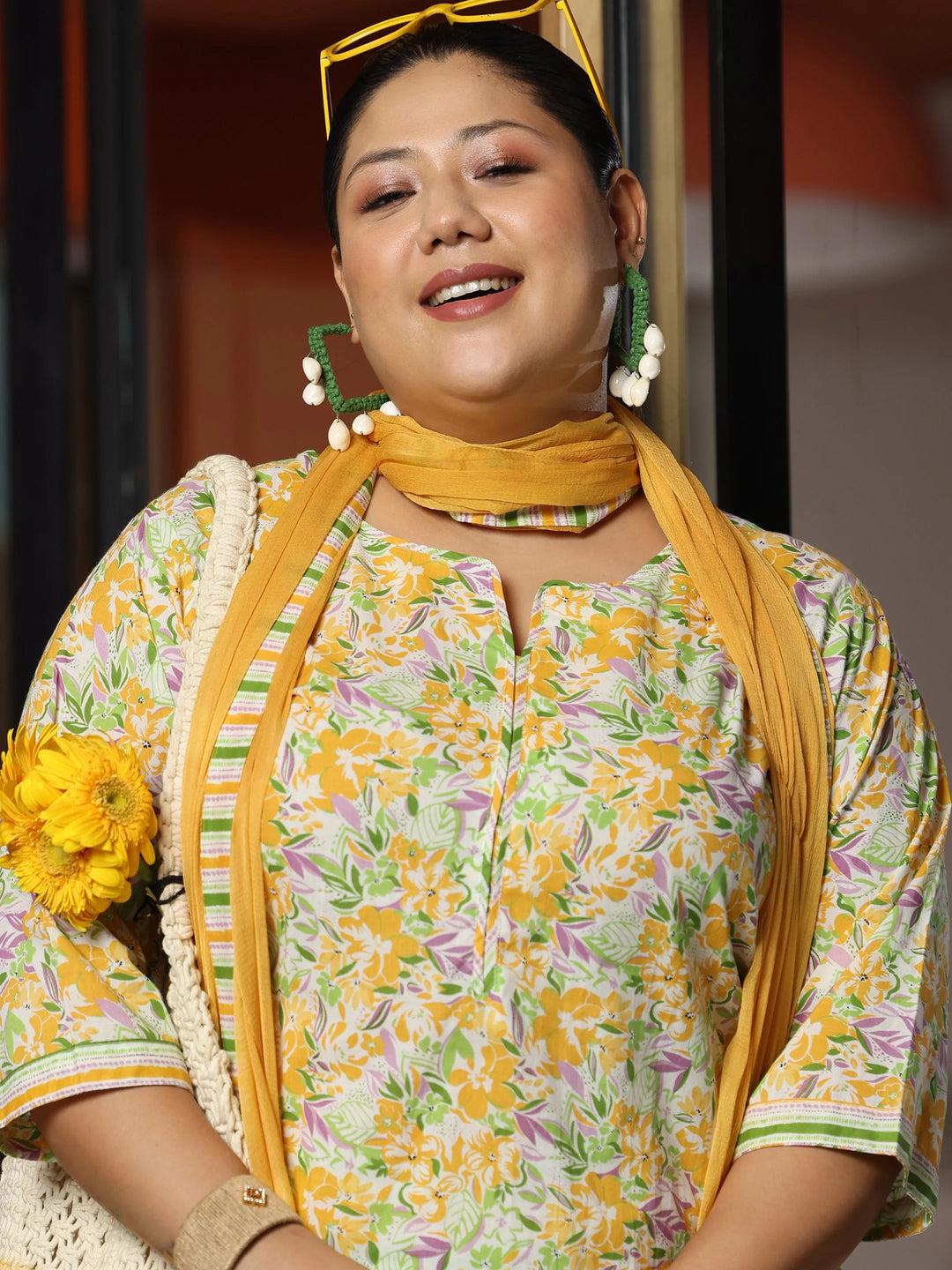  Plus Size Off White Printed Cotton Straight Suit With Dupatta 