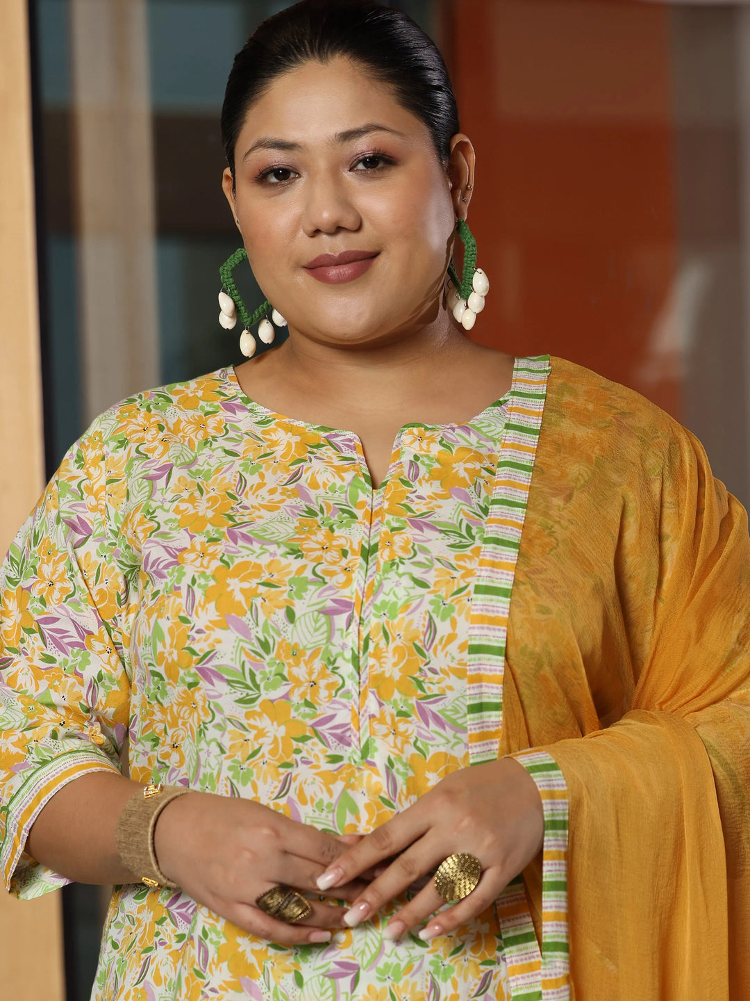  Plus Size Off White Printed Cotton Straight Suit With Dupatta 