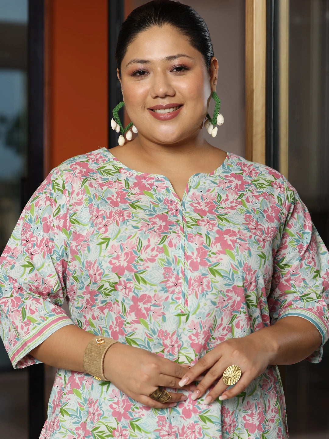  Plus Size Off White Printed Cotton Straight Suit With Dupatta 