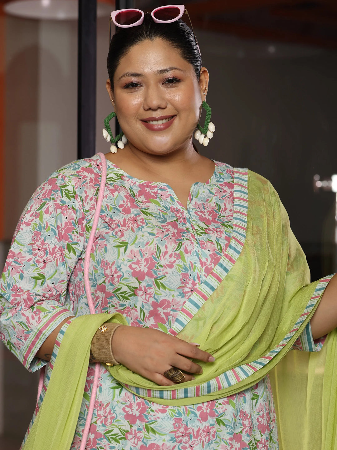  Plus Size Off White Printed Cotton Straight Suit With Dupatta 