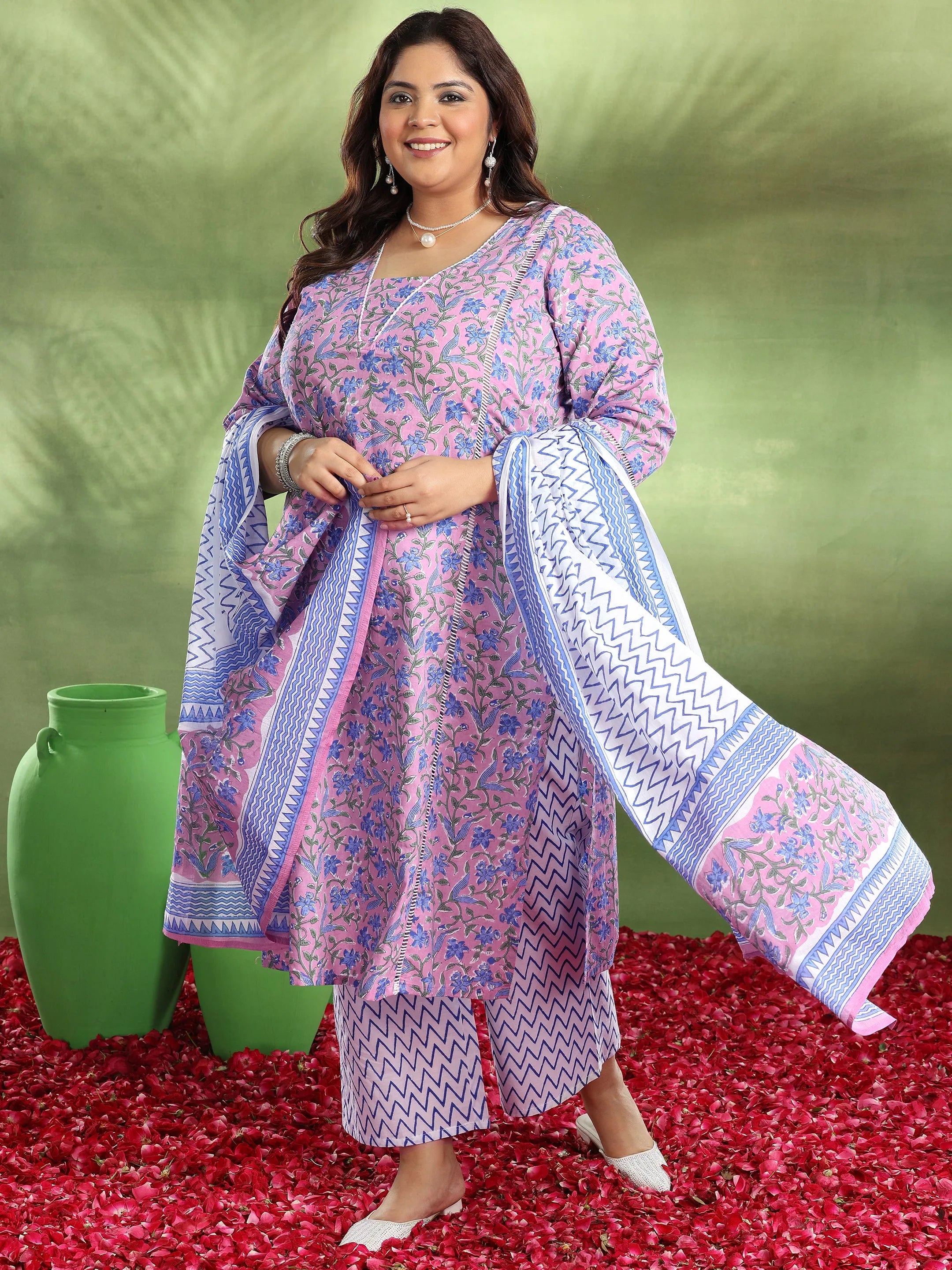 Plus Size Purple Printed Cotton Straight Suit With Dupatta-image-28