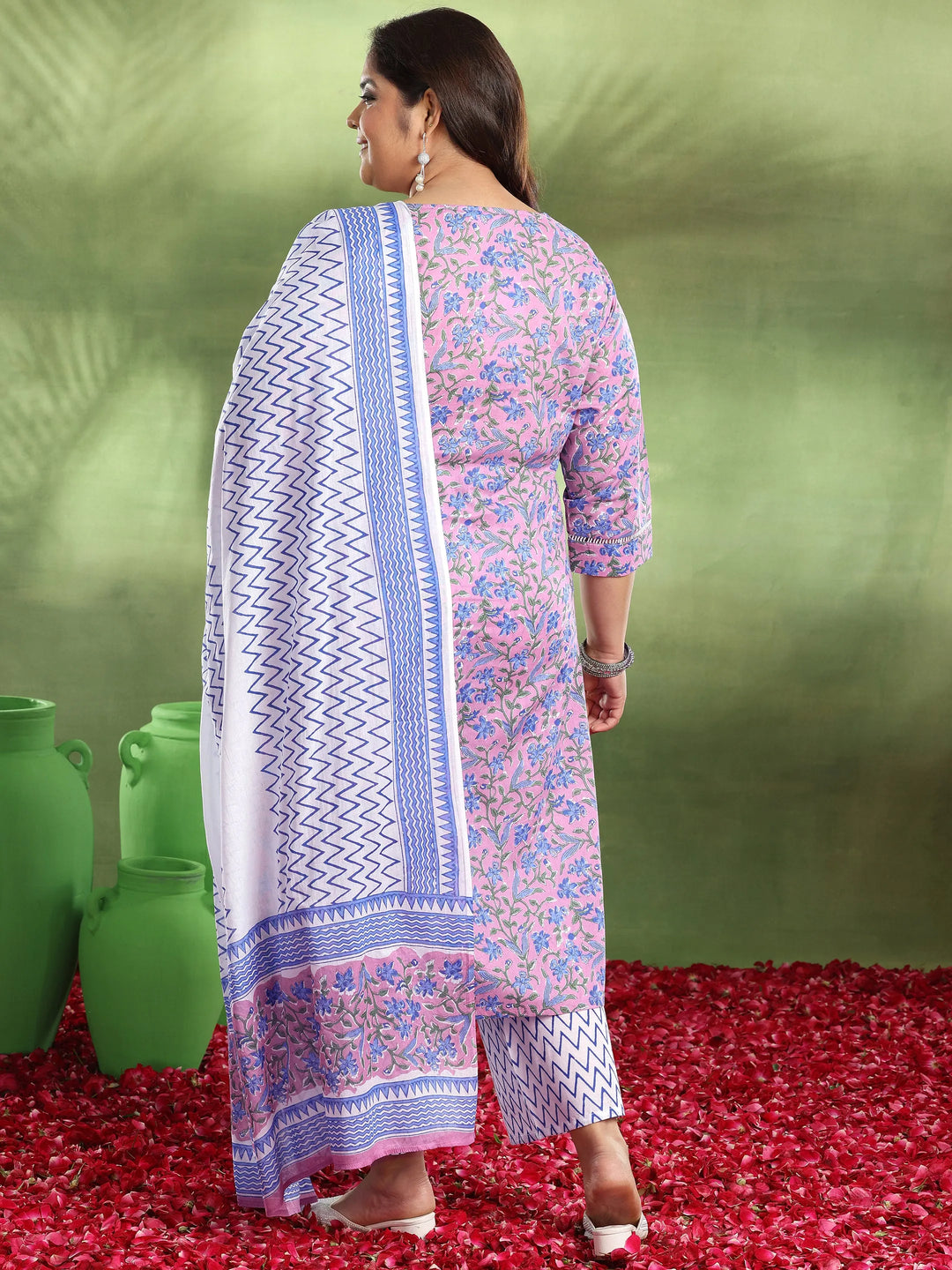  Plus Size Purple Printed Cotton Straight Suit With Dupatta 