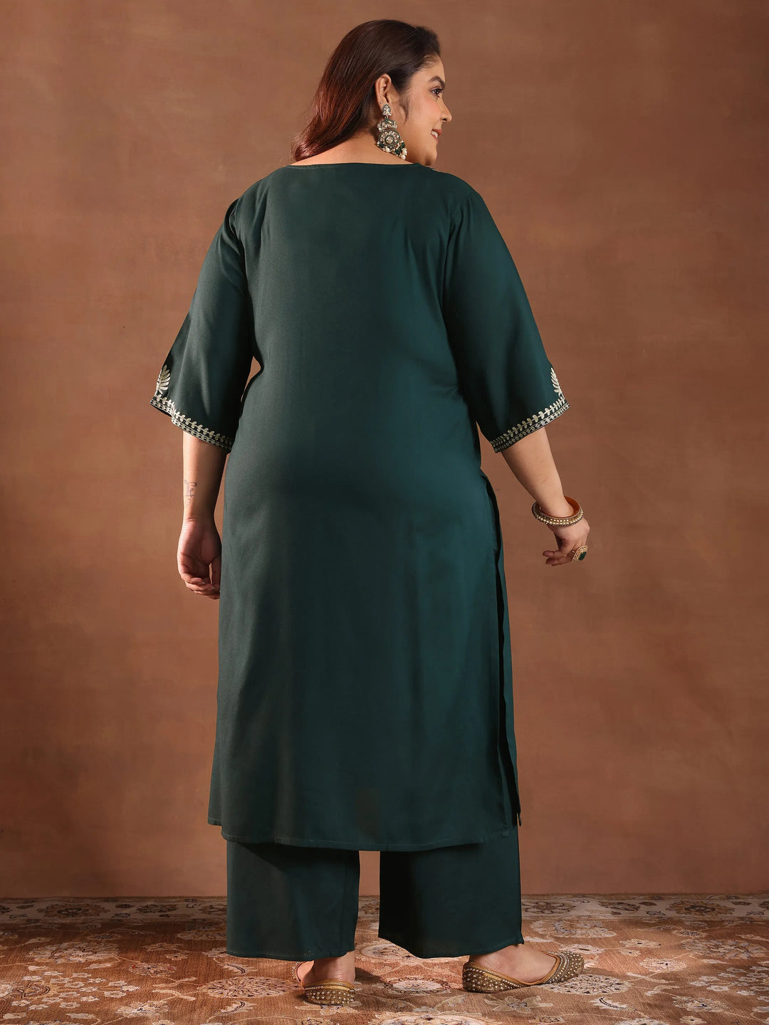  Plus Size Green Yoke Design Rayon Straight Kurta Set 