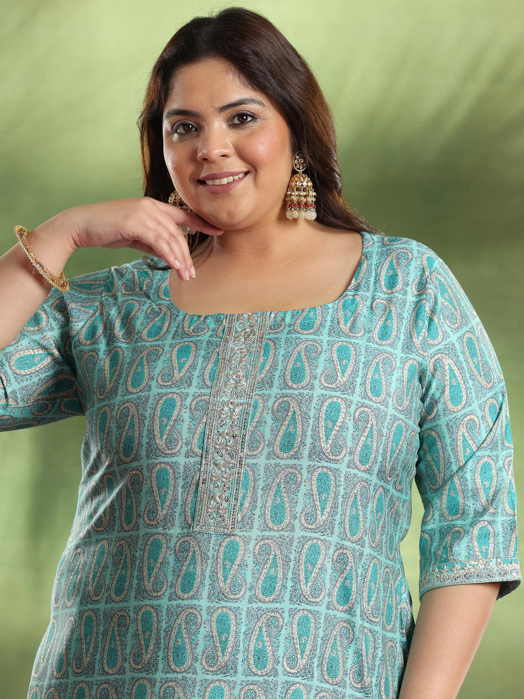  Plus Size Blue Printed Silk Blend Straight Suit With Dupatta 