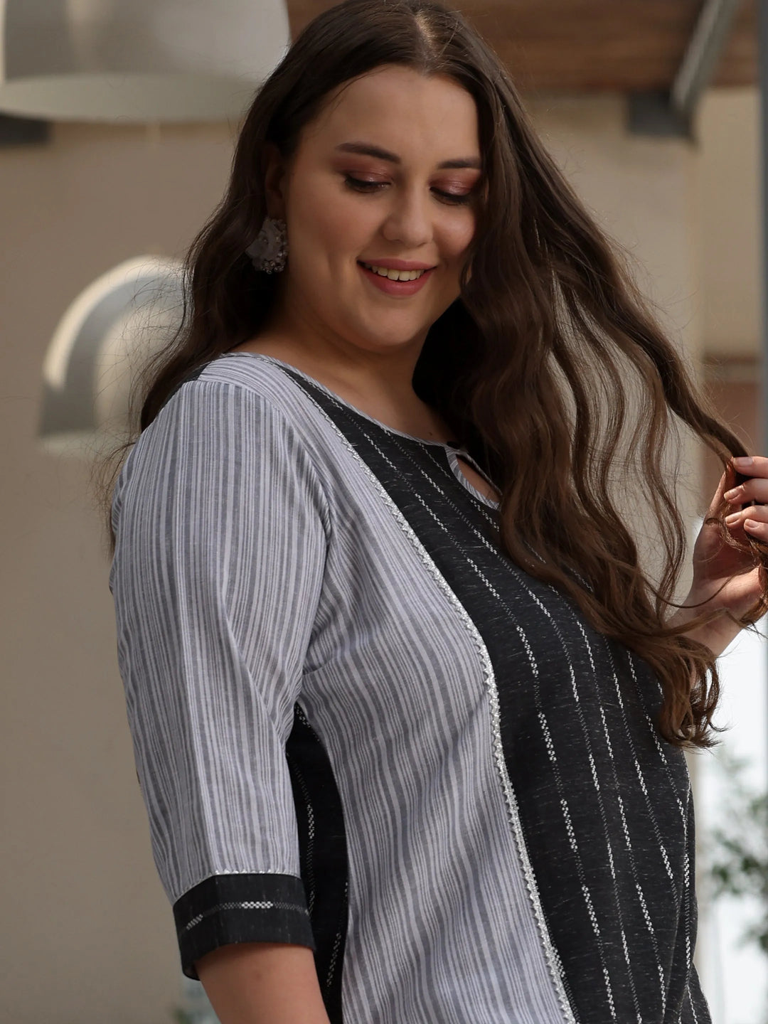  Plus Size Grey Self Design Cotton Blend Straight Suit With Dupatta 