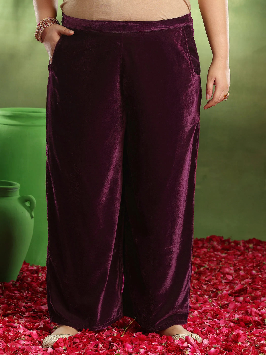  Plus Size Burgundy Yoke Design Velvet Straight Suit With Dupatta 