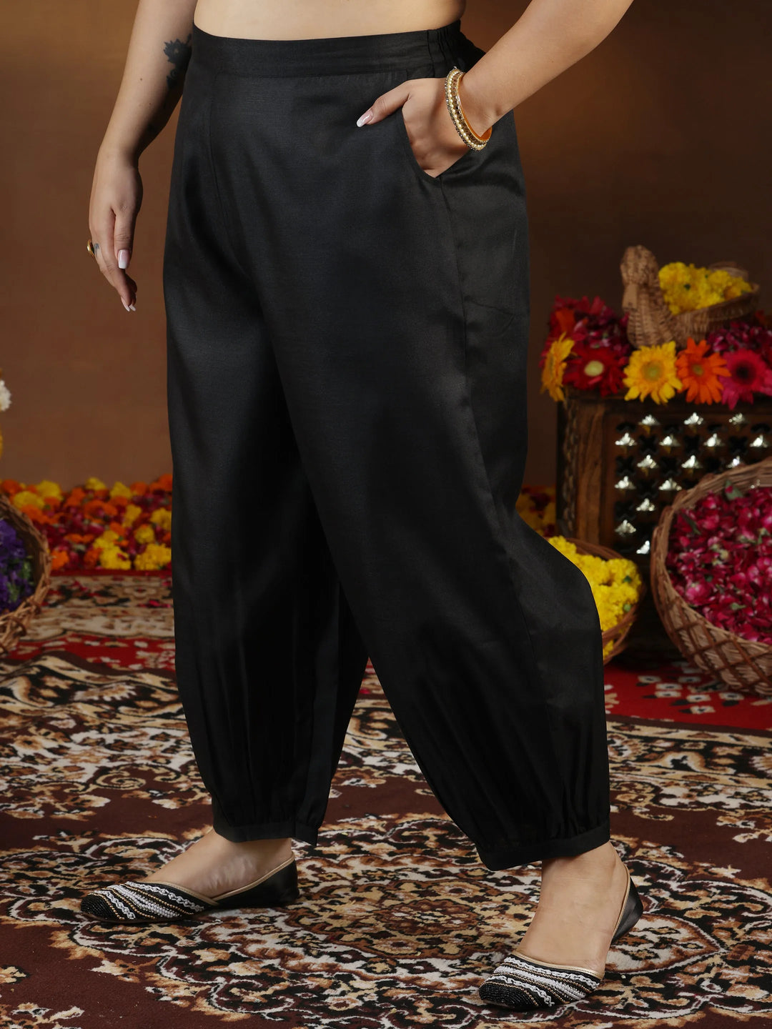  Plus Size Black Solid Cotton Blend Straight Suit With Dupatta 