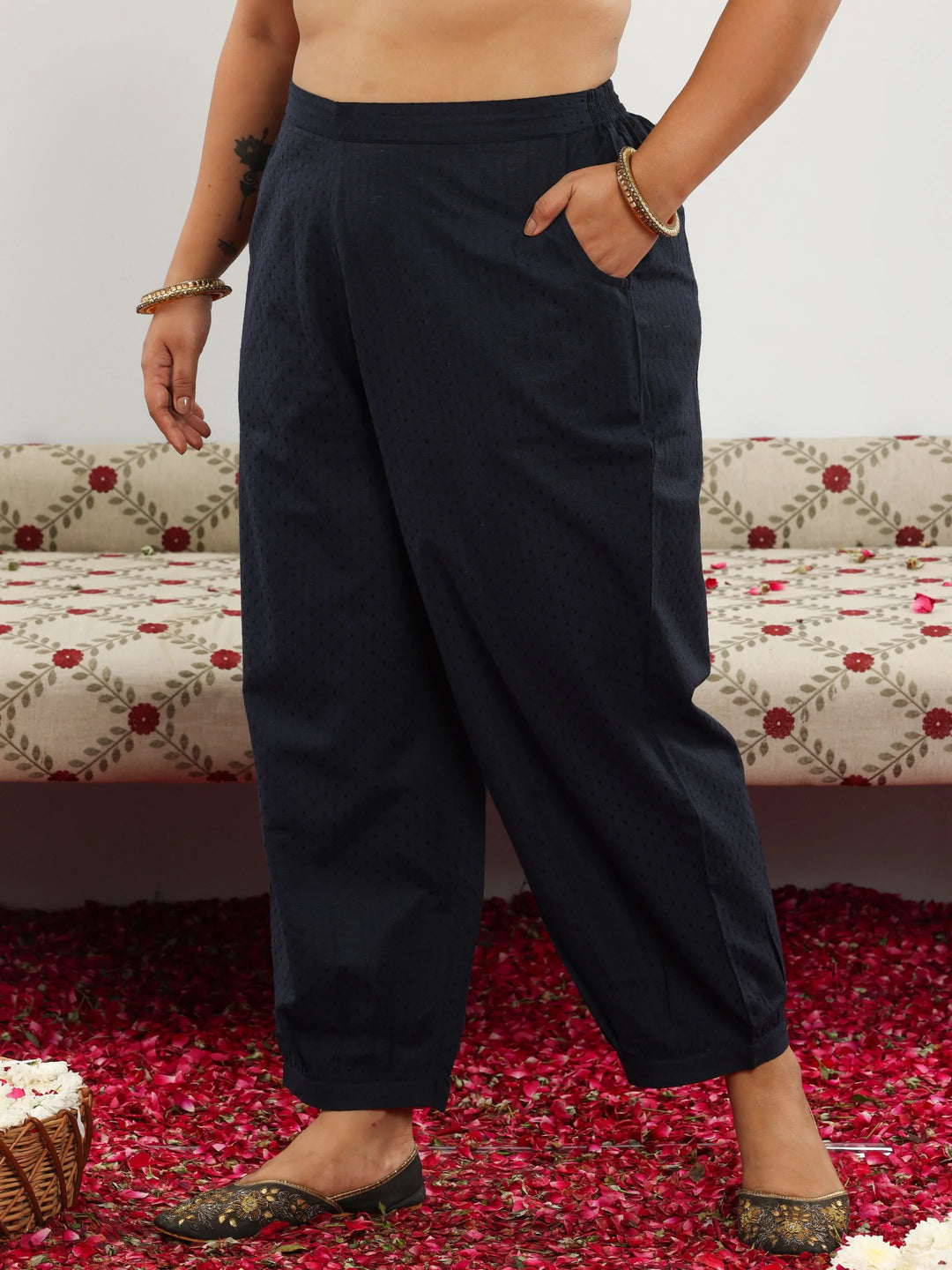  Plus Size Black Woven Design Cotton Blend Straight Suit With Dupatta 