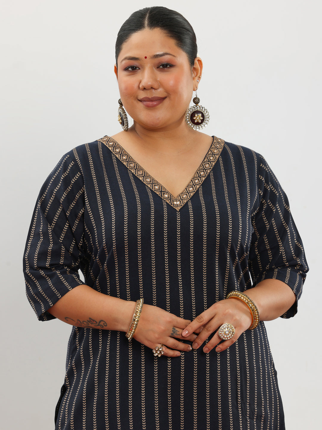  Plus Size Black Woven Design Cotton Blend Straight Suit With Dupatta 