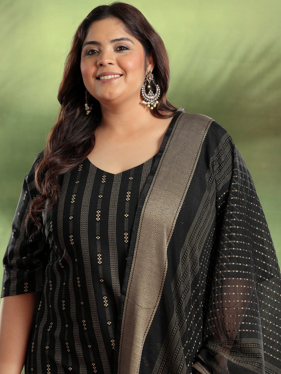  Plus Size Black Woven Design Cotton Blend Straight Suit With Dupatta 