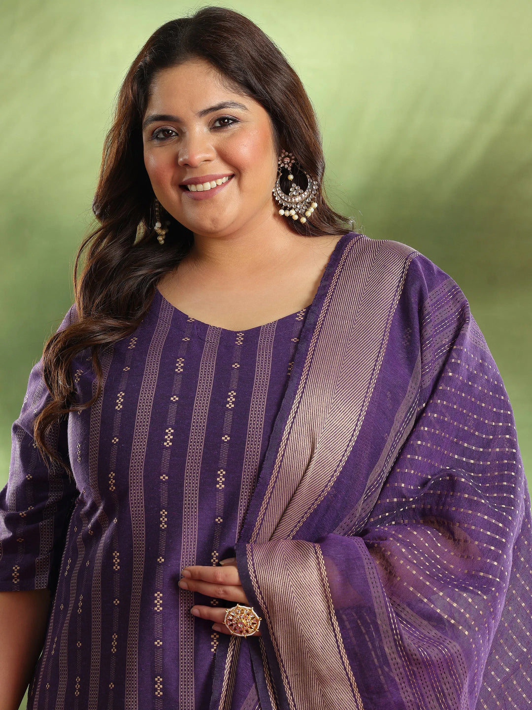  Plus Size Purple Woven Design Cotton Blend Straight Suit With Dupatta 