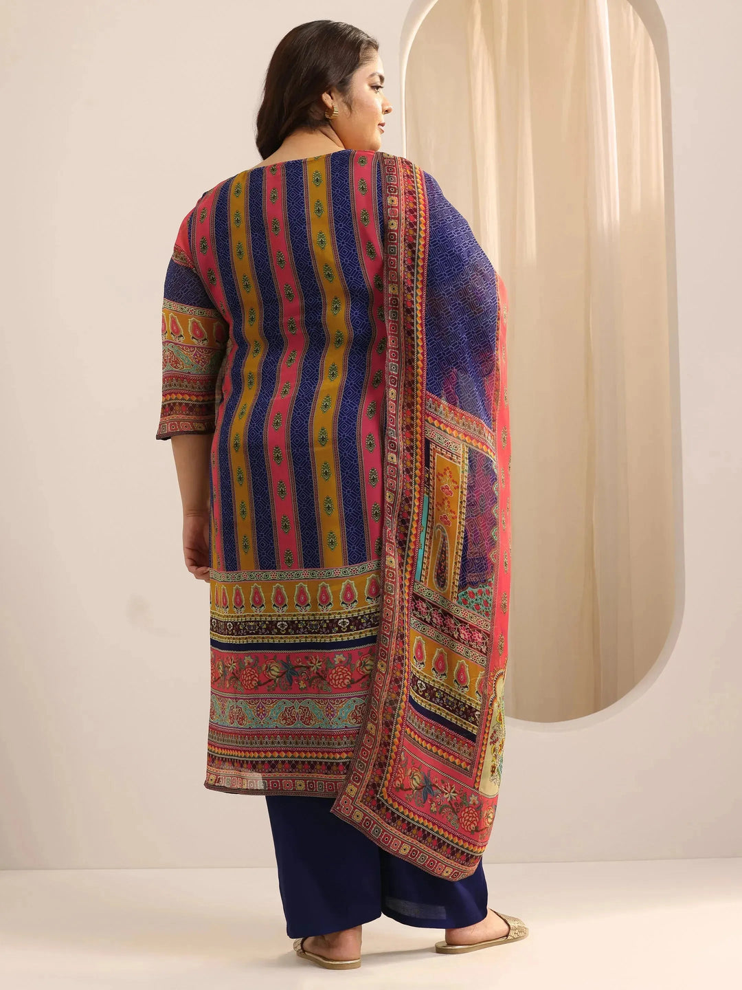  Plus Size Mutli Printed Organza Straight Suit Set With Dupatta 