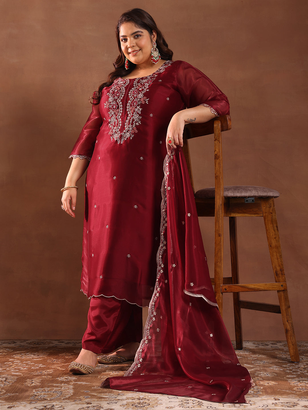 libas Plus Size Maroon Yoke Design Tissue Straight Suit With Dupatta-picture-49