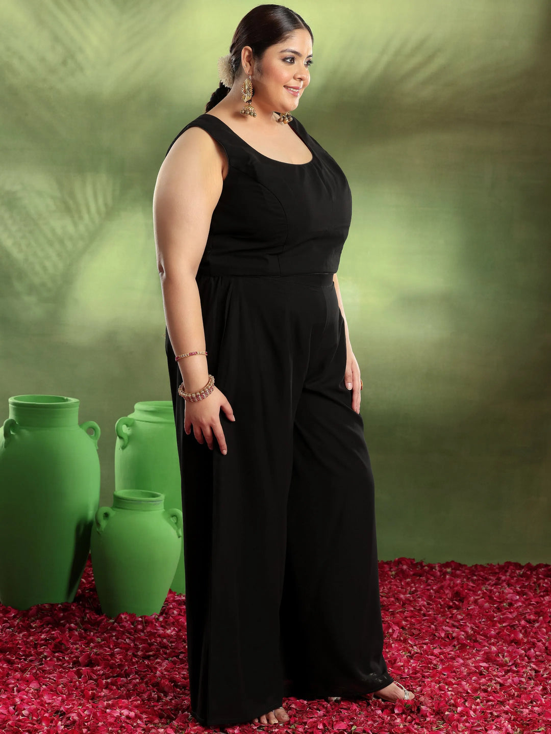  Plus Size Black Embroidered Georgette Kurta Set 