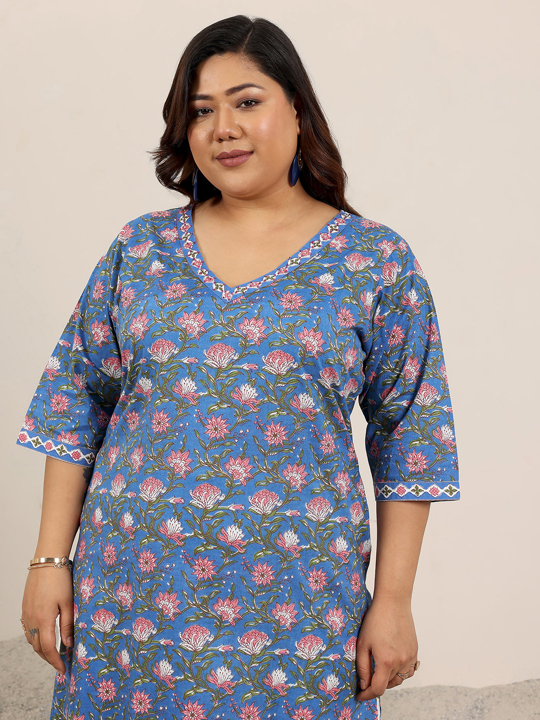 Plus Size Green Printed Cotton Straight Suit Set With Dupatta 