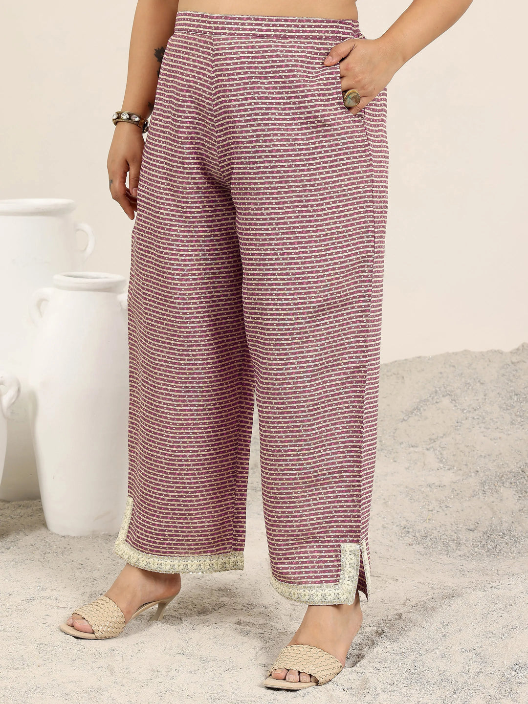  Plus Size Mauve Printed Silk Blend Straight Kurta Set 