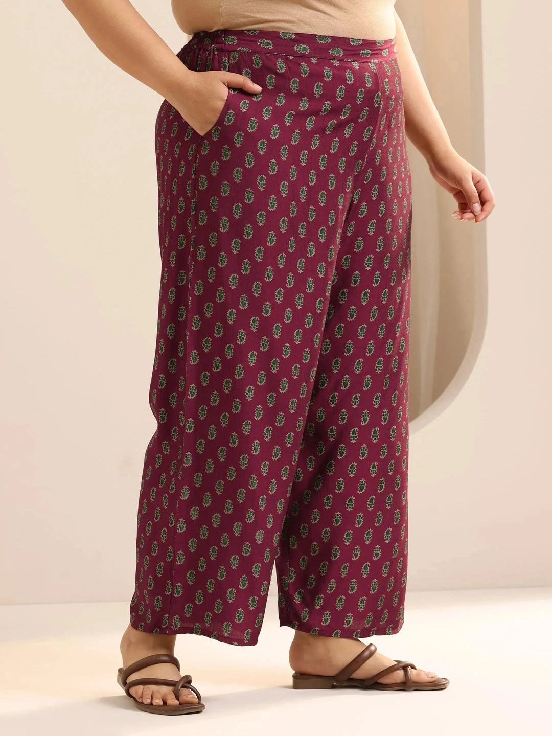  Plus Size Maroon Printed Silk Blend A-Line Suit Set With Dupatta 