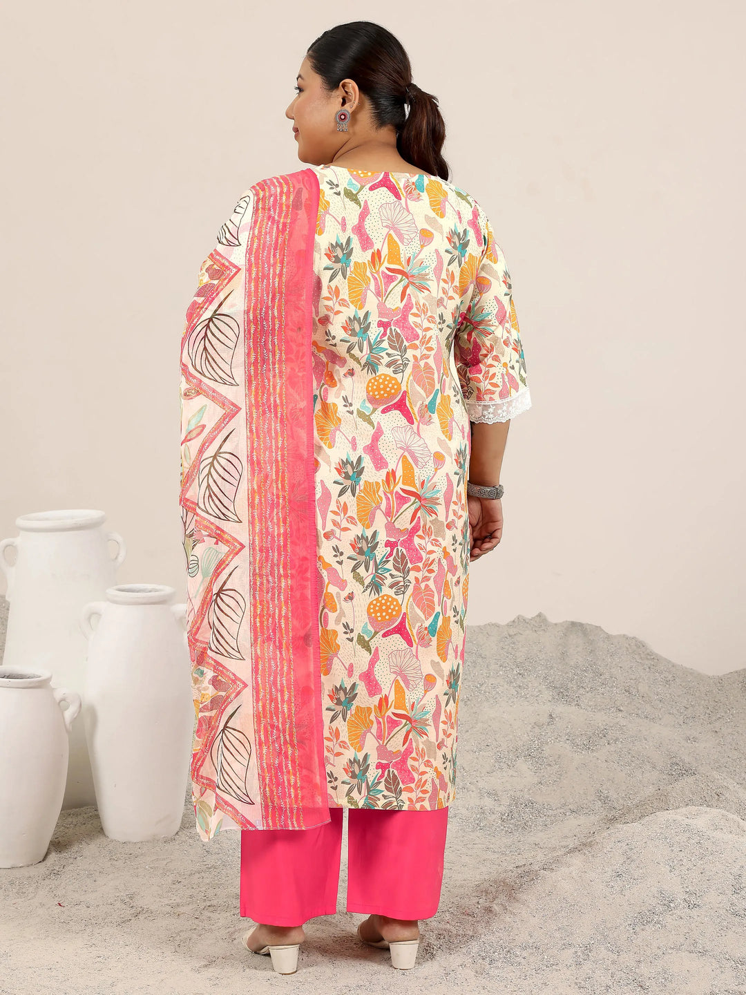  Plus Size Multi Printed Silk Blend Straight Suit Set With Dupatta 