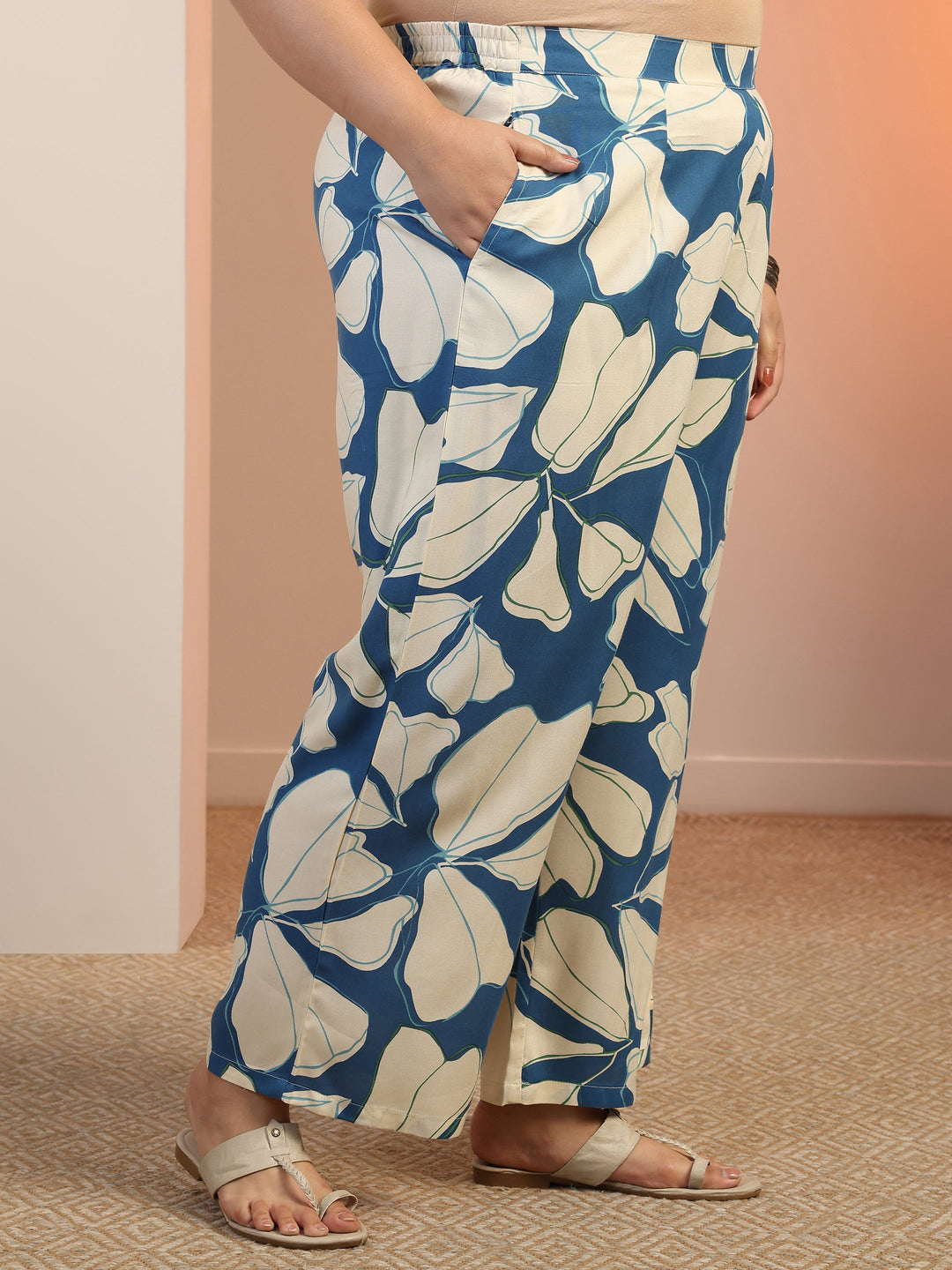  Plus Size Blue Printed Rayon Co-Ord Sets 