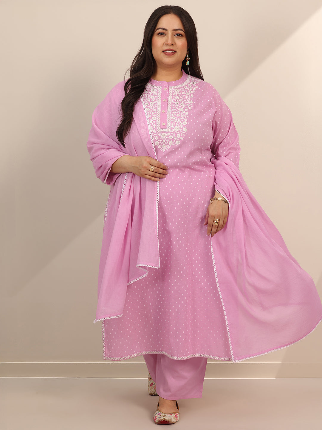 libas Plus Size Pink Woven Design Cotton Straight Suit Set With Dupatta-picture-44