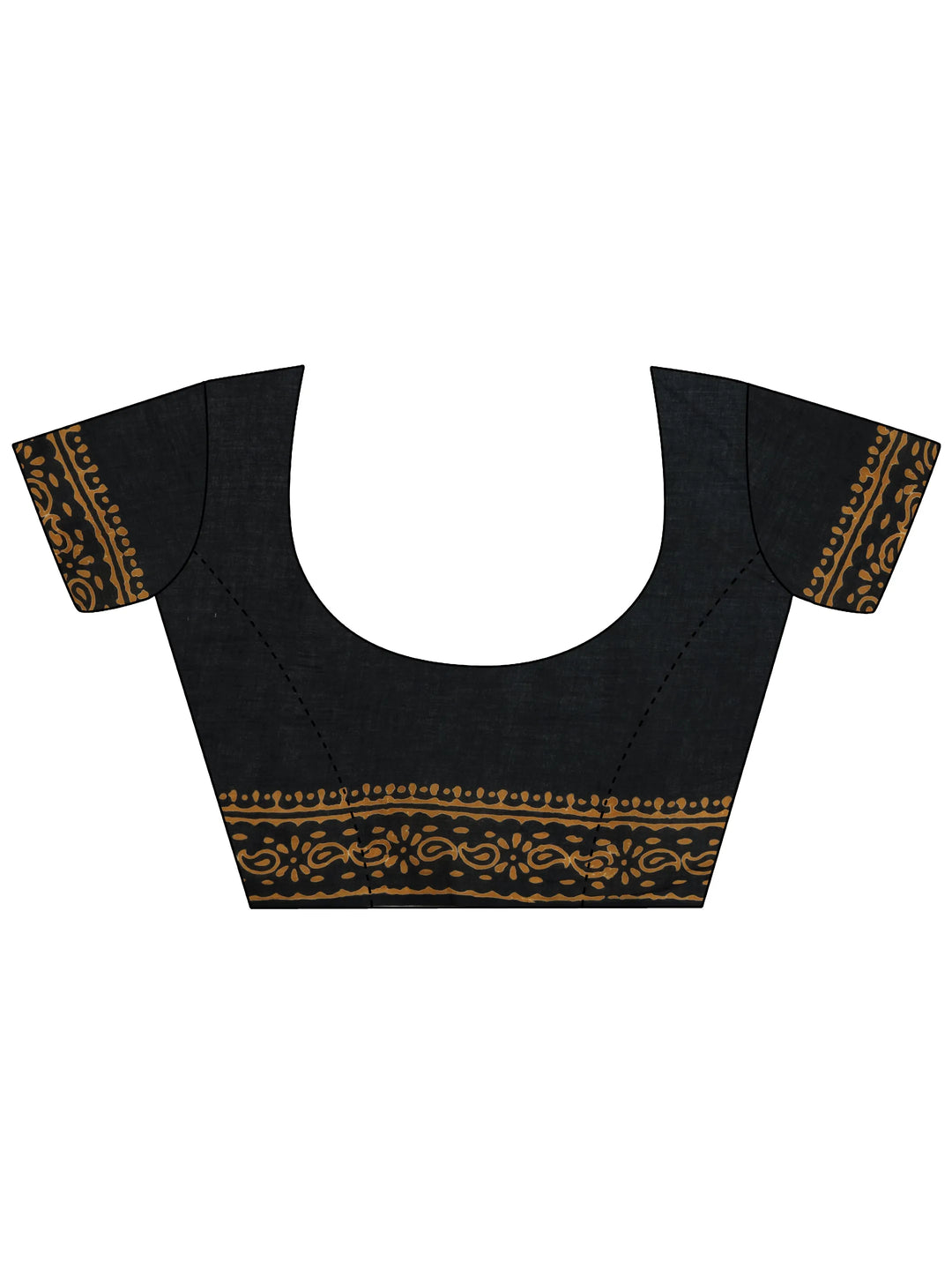  Black Printed Cotton Saree With Unstitched Blouse Piece 